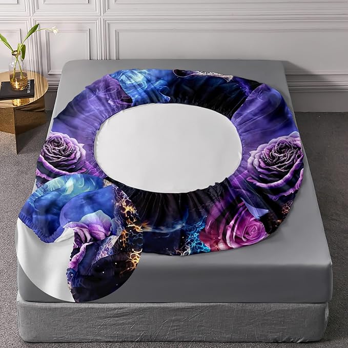 AILONEN Leopard Fitted Sheet Set Queen Size, Purple Flower and Cheetah Bed Sheet Set Leopard Print Fitted Sheet with 2 Pillowcases,3 Pieces Leopard Sheets Set for Boys Girls