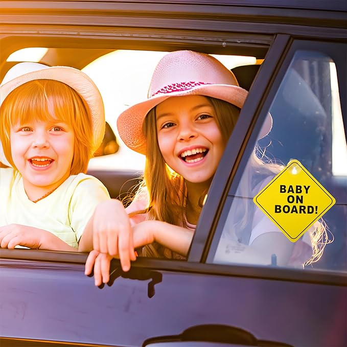 Baby On Board Sign 2 PCS Baby On Board Sticker with Double Suction Cups Sticker for Car Window Cling Reusable Safety Warning Sticker Decal Bright Yellow Durable and Strong Suction