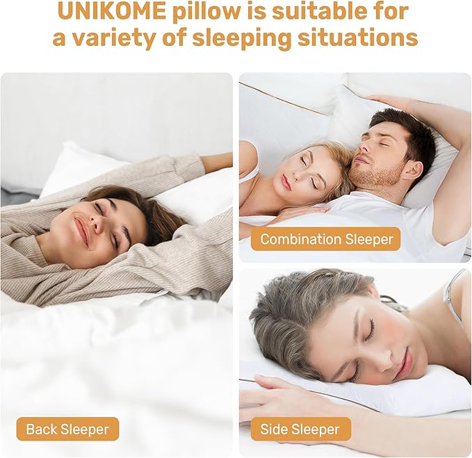 UNIKOME Natural Goose Feathers and Down Pillow - Queen Size Set of 2, Medium Firm Pillow with 100% Cotton Cover, Gussted & Quilting Design Hotel Collection Bed Pillows for Back, Stomach, Side Sleeping