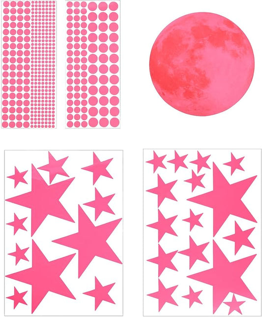 uxcell 1 Set Glow in The Dark Ceiling Star Stickers, Moon and Stars Wall Decals, Glowing Star Decal Decoration for Bedroom, 200mm Pink Moon