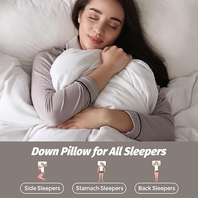 Feather Pillows Queen Size Set of 2,100% Cotton Shell Goose Down Pillow,Feather Down Bed Pillow, White Hotel Pillow (King)