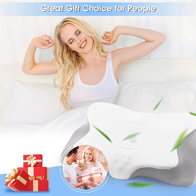 Cervical Neck Pillow for Pain Relief: Ergonomic Orthopedic Contour Pillow - Memory Foam Pillows (Butterfly)