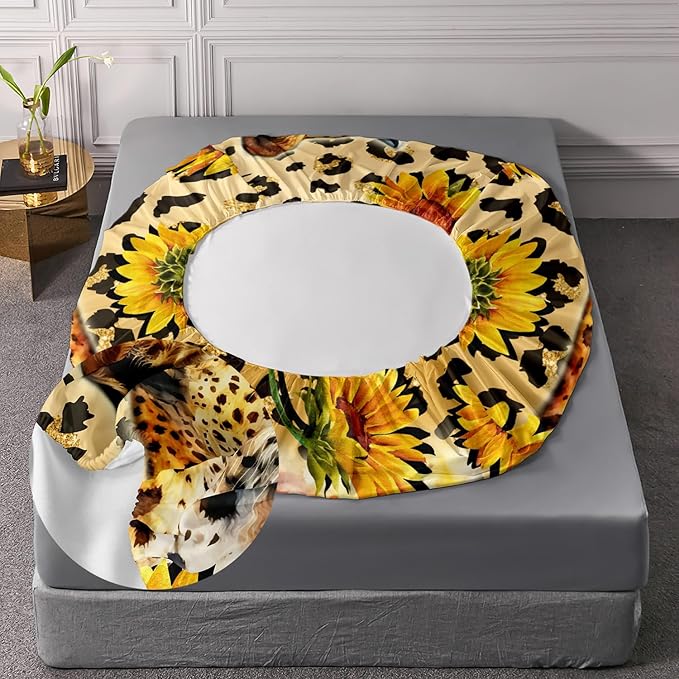 AILONEN Leopard Fitted Sheet Set for Boys, 3 Pieces Full Yellow Sunflower and Animal Cheetah Leopard Printed Fitted Sheet Set for Kids Adults,1 Fitted Sheet with 2 Pillowcases