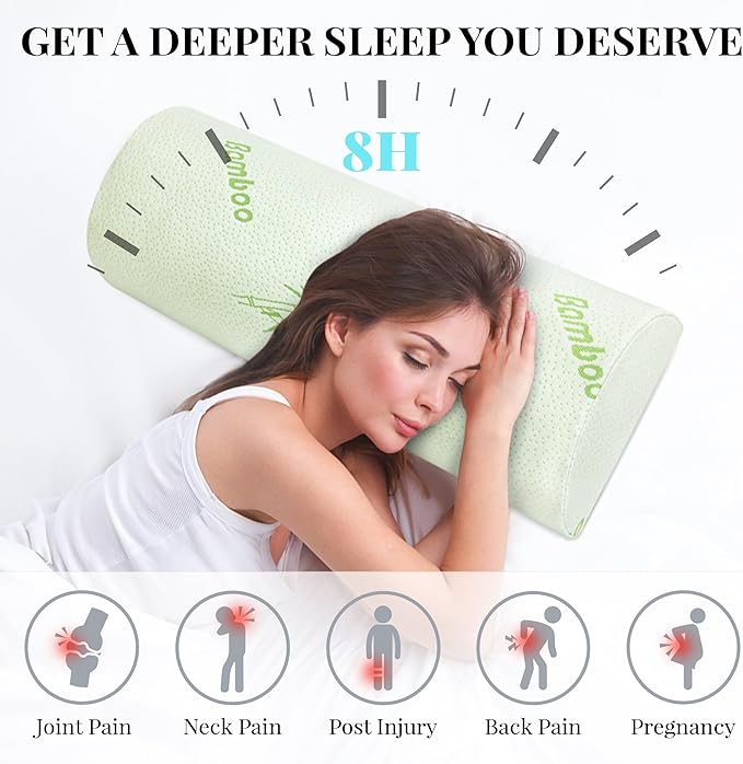 Large Knee Pillow for Side Sleepers Memory Foam Leg Pillows for Sleeping Yoga Bed Half Moon Bolster Pillow for Neck Pain Relief with Pillowcase 23.6"x8.7"x5"(Air Layer Green, Extended Size)