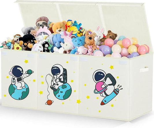 Toy Storage Box with Lid,Extra Large Toy Box Chest Bin Organizer Basket with Dividers for Toddlers,Kids,Boys,Girls,Living Room Area (Beige Astronaut)