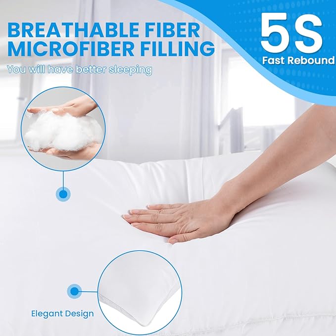 Bed pillows for sleeping, Down alternative pillows,White,Microfiber filled, King pillow set of 2,20 x 36 Inches,Super soft,Hotel collection,King size pillows for back,stomach or side sleepers