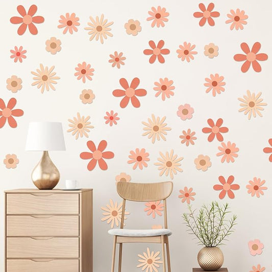 Daisy Wall Decals Flower Wall Stickers, Big Daisy Stickers Floral Decor Peel and Stick for Girls Kids Bedroom Nursery Playroom Living Room (Warm Color)