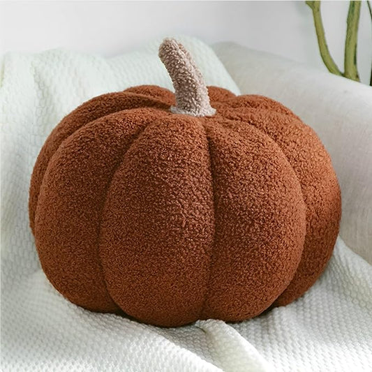 Pumpkin Pillow - Halloween Pumpkin Throw Pillow Brown 3D Simulated Pumpkin Pillows Fleece Stuffed Pumpkins Decoration for Thanksgiving Halloween Bedroom Fall Decorative (Brown, 11 inch)