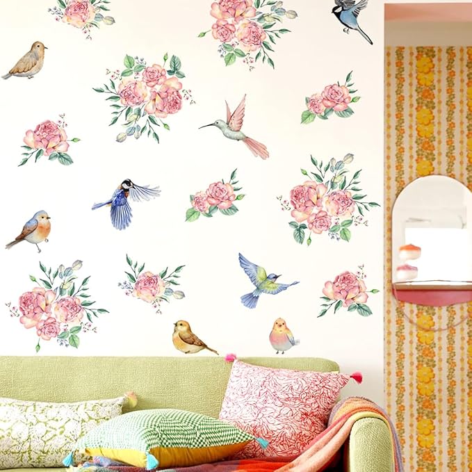 Bird & Floral Vinyl Wall Decals - 30" x 118" for Bedroom, Living Room, Nursery Décor