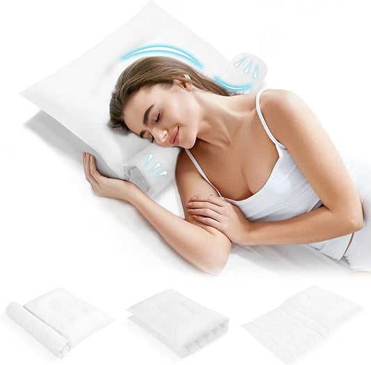 MABOZOO Adjustable Contour Pillow for Neck & Shoulder Pain,Memory Foam Cervical Support Pillow for Side Sleepers,Thin Flat Pillow for Back,Stomach Sleeping