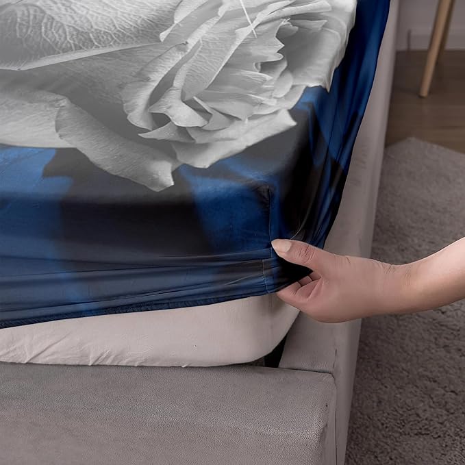 AILONEN Leopard Fitted Sheet Set Twin XL Size, Roaring Cheetah Print Bed Sheet Set,Blue Rose Bedding Grey Leopard Sheet Set,Wildlife Bed Sheet Set Animal Themed Fitted Sheet and 2 Pillowcases,3 Pieces