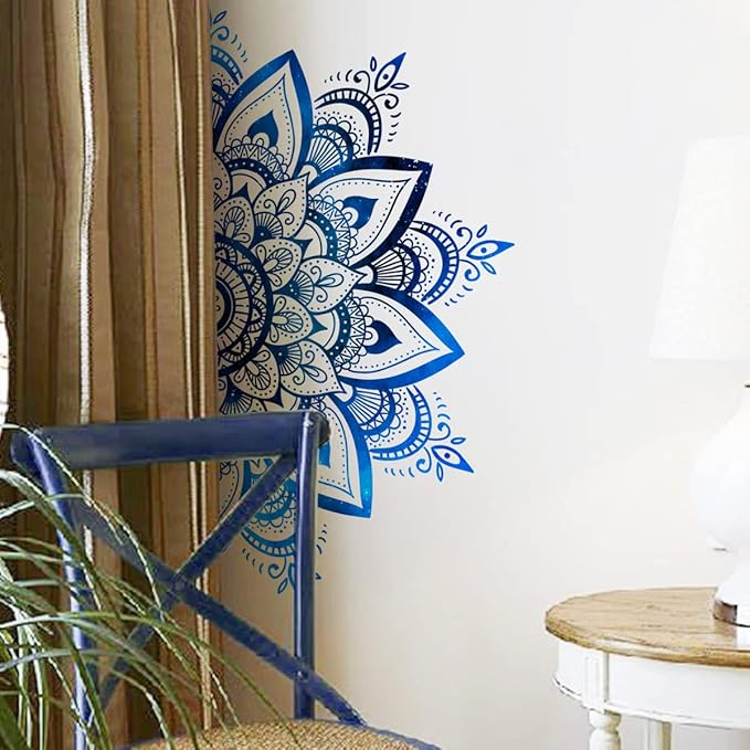 Blue and White Mandala Wall Sticker - Stylish Geometric Decor, 1 Sheet Set