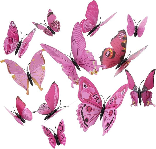 uxcell 120Pcs 3D Beautiful Butterfly Removable DIY Wall Stickers for Bedroom Living Room TV Background Decorations, Pink