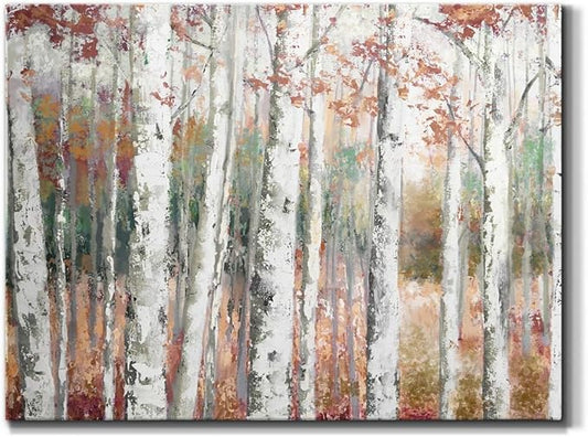 Renditions Gallery Canvas Nature Wall Art Modern Paintings Decorations Autumn Birch Forest Rustic Abstract Vibrant Foliage Wall Hanging Artwork for Bedroom Office Kitchen - 12"x18" LT33