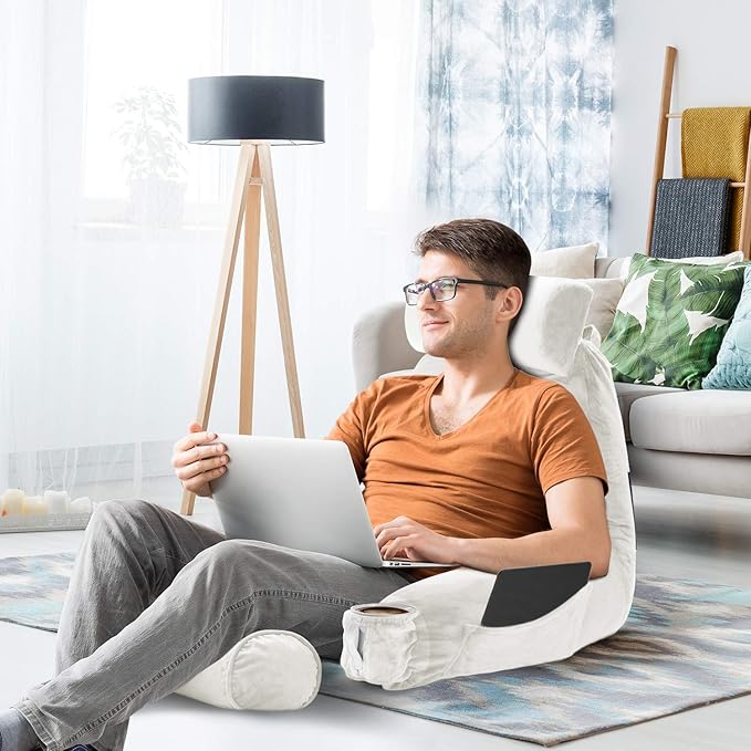 Nestl Reading Pillow Large Bed Pillow, Back Pillow for Sitting in Bed Shredded Memory Foam Chair Pillow, Reading & Bed Rest Pillows White Back Pillow for Bed, Bed Chair Arm Pillow with Pockets