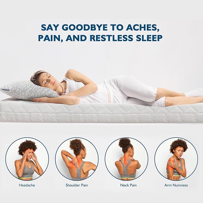 Dafinner Adjustable Shredded Memory Foam Pillow Standard/Queen Size - 100% Removable Cover from Bamboo Derived Rayon, Cooling Medium Bed Pillow for Side Stomach & Back Sleepers - Pack of 1, 20"x28"