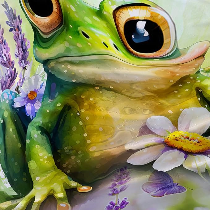 AILONEN Cartoon Frog Shower Curtain, Cute Green Frog Shower Curtain Set with Hooks for Kids Boys Girls,Purple Flowers Tropical Amphibian Waterproof Fabric Shower Curtain for Bathroom,72" W*96" H