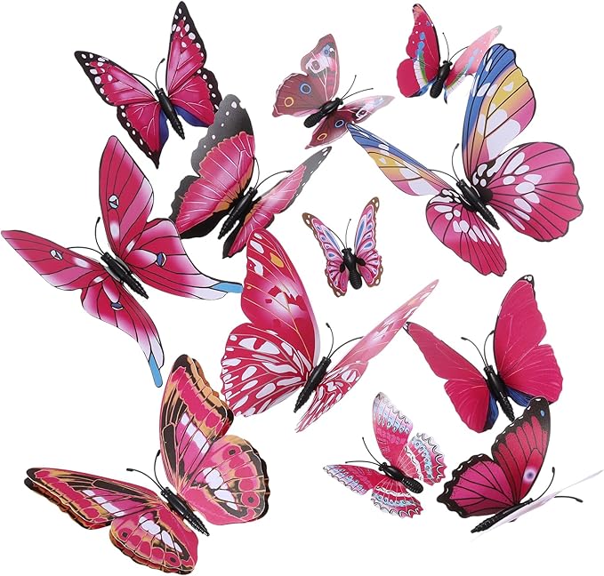 uxcell 120Pcs 3D Beautiful Butterfly Removable DIY Wall Stickers for Bedroom Living Room TV Background Decorations, Plum