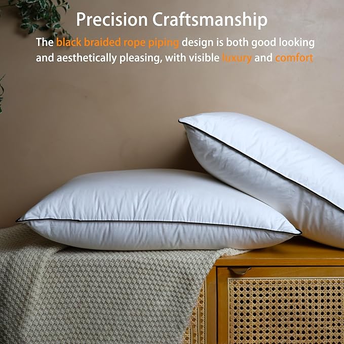 Natural Goose Down Pillows - White Down Pillow Queen Size - 550 Fill Power - Soft and Support Down Bed Pillow for Back,Side,Stomach Sleepers,1 Pack (20" x 28")