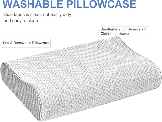 Cervical Memory Foam Pillows Neck Shoulder Pain Relief Ergonomic Orthopedic Sleeping Neck Contoured Support Pillows Side Back Stomach Sleeper Pillow for Bed