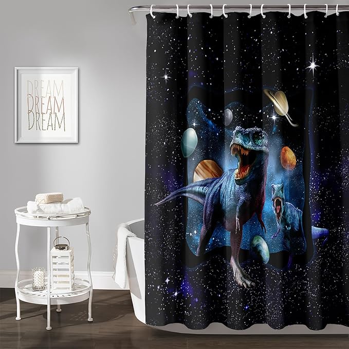 AILONEN Boys Dinosaur Shower Curtain 60" W*72" H for Bathroom,Blue Galaxy Starry Dinosaur Bathroom Shower for Boys Teen,Cartoon Dinosaur Bath Curtain Polyester Waterproof Shower Curtain with 12 Hooks