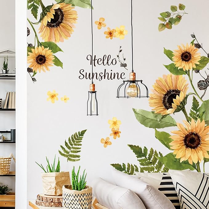 Large Sunflower Wall Decals Garden Yellow Flower Wall Stickers Wall Art Stickers Bedroom Living Room TV Background Wall Decor