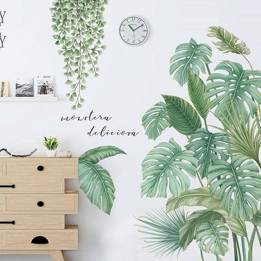Green Plant Wall Stickers, Boho Tropical Plants Wall Decals for Living Room, DIY Wall Art Decor Murals Wallpaper Home Decorations for Living Room Bedroom Door Decor