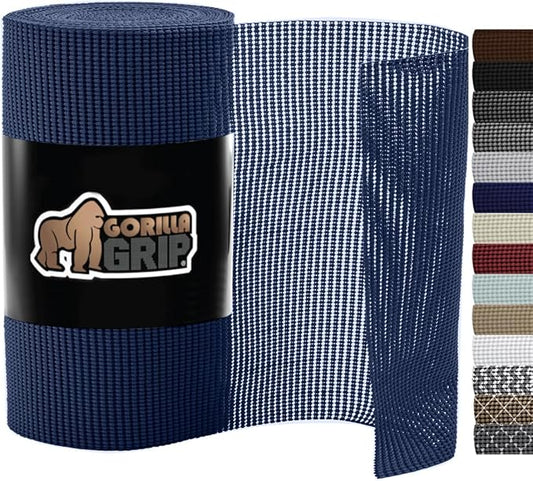 Gorilla Grip powerGRIP Drawer Shelf and Cabinet Liner, Thick Strong Hold, Non-Adhesive Liners Protect Kitchen Cabinets and Cupboard, Bathroom Drawers, Easy Install, Breathable Mat, 17.5" x30', Navy