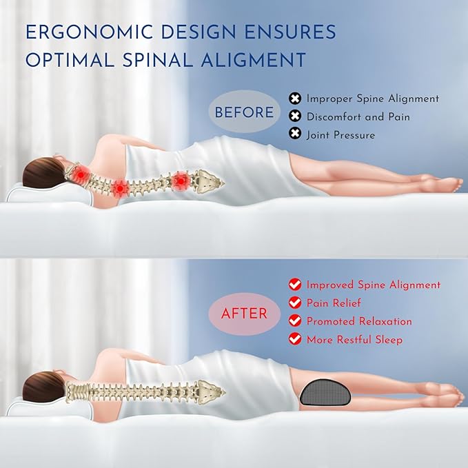 Memory Foam Half Moon Bolster Pillow, for Under Knee, Back, Ankle and Foot Support for Yoga, Sleep, and Lumbar Relief, Ergonomic Design with Washable Cover, 20.5" x 8" x 5"