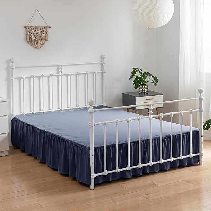 Bed Skirt Full Size Ruffled Bed Skirts with Split Corners, 12 Inch Drop Dust Ruffle Bed Skirt with Platform, Blue