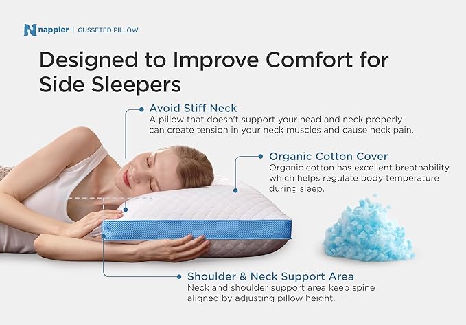 Side and Back Sleeper Pillow for Neck and Shoulder Pain Relief - Shredded Memory Foam Bed Pillow for Sleeping - 100% Adjustable Fill - Queen Size - Modal Washable Case. Extra Fill Included