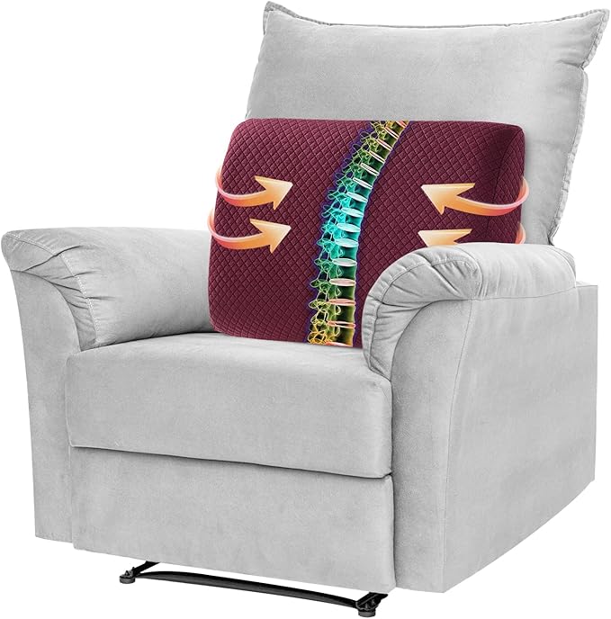 MABOZOO Memory Foam Back Support Cushion for Recliner Chair,Lumbar Support Pillow for Elderly,Extra Large Lumbar Support Pillow with Extension Straps,Wine Red