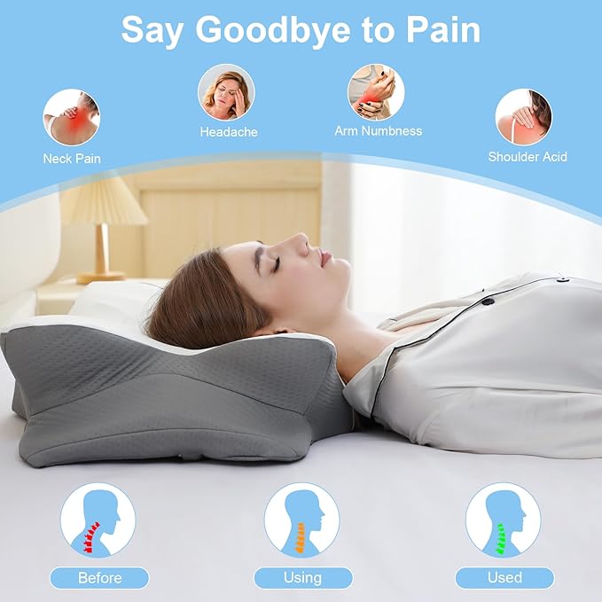 Memory Foam Pillows, Ergonomic Pillow for Neck Pain Relief, Bed Pillow for Sleeping, Cervical Neck Pillow for Side, Back, Stomach Sleeper with Cool Pillowcase, Side Sleeper Pillows for Adults