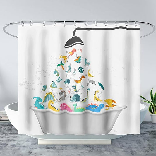 AILONEN Cute Dinosaur Shower Curtain for Kids 36" W*72" H Inch,Funny Dinosaur Animals Playing Water Shower Curtains,12 Pack Hooks Polyester Waterproof Fabric Decor for Bathroom Bathtub Panels