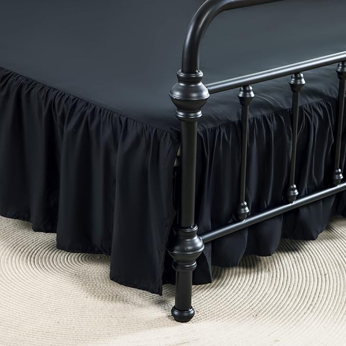 Bed Skirt Queen Size Ruffled Bed Skirt with Split Corners, 14 Inch Drop Dust Ruffle Bed Skirt with Platform, Black