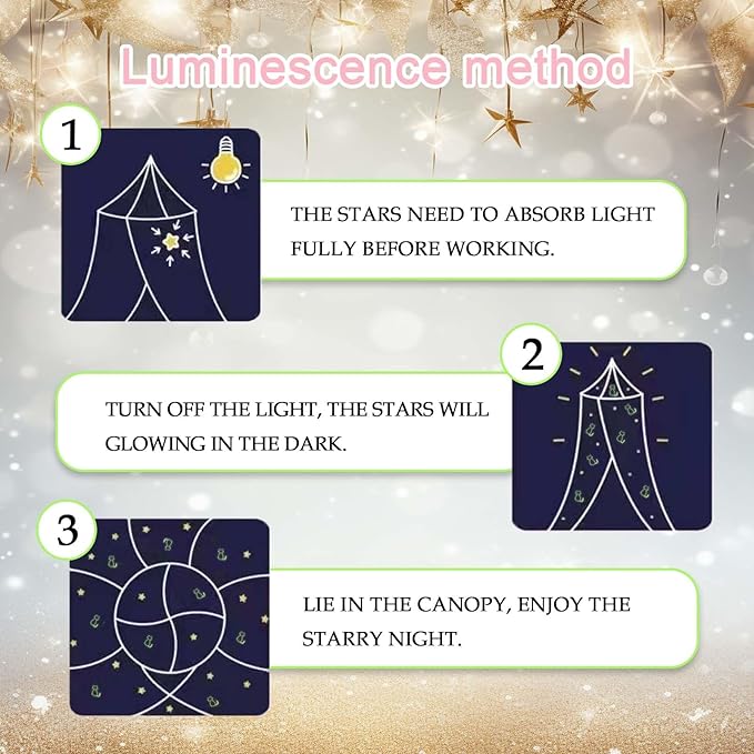 Daksha Black Princess Bed Canopy for Girls with Glowing Stars and Cats, Ceiling Tent for Kids Room Decor, Fits Twin, Full and Queen Size Beds