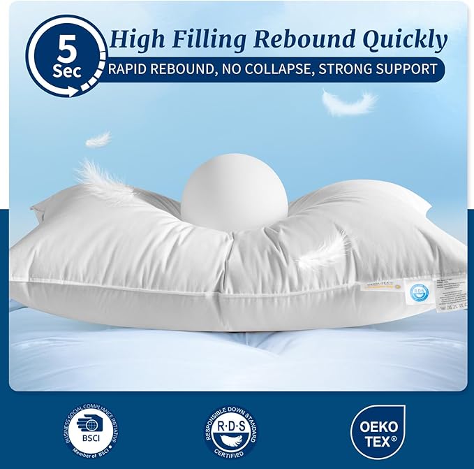 Canadian Luxury Goose Down Pillow Queen Size - 900 Fill Power, 600 TC Cotton Shell- Ultra Soft and Comfort Sleep Pillows - Bed Pillows for Back, Stomach, Side Sleeper(White,Queen(Pack of 2))