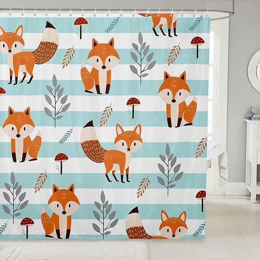 Feelyou Fox Bathroom Shower Curtain Set Cute Fox Bath Curtain Cartoon Fox Shower Curtain Fox Animal Kids Bathroom Accessories 72"x72"