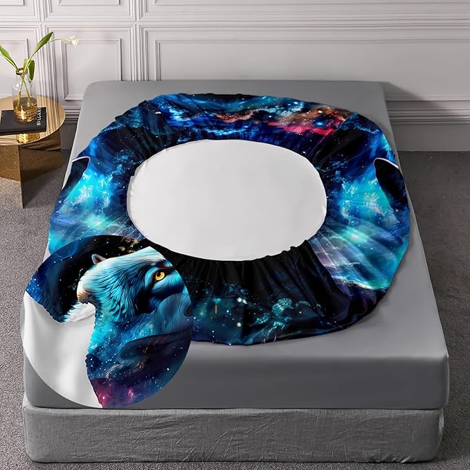 AILONEN Wolf Fitted Sheet Set Twin Size, Space Galaxy Wolf Bed Sheet Set for Boys Girls,Howling Wolf Safari Wolf Breathable Fitted Sheet and 2 Pillowcases,3 Pieces