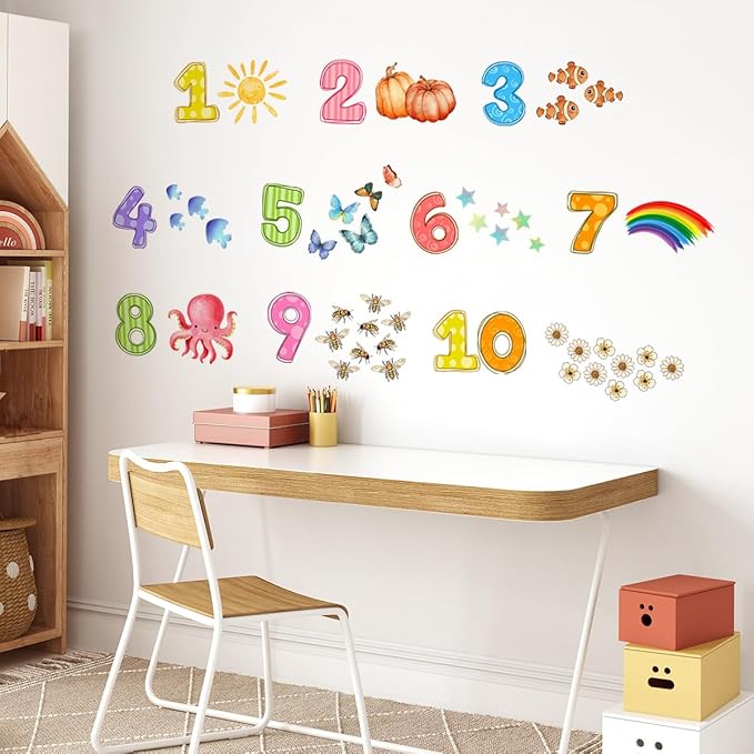 Colorful Numbers and Animals Wall Decal - 94x37cm Decorative Sticker for Kids' Rooms