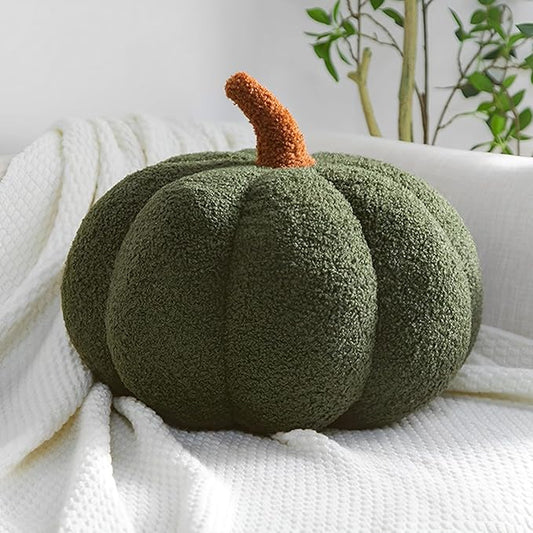 Pumpkin Pillow - Halloween Pumpkin Throw Pillow Green 3D Simulated Pumpkin Pillows Fleece Stuffed Pumpkins Decoration for Thanksgiving Halloween Bedroom Fall Decorative (Green, 11 inch)
