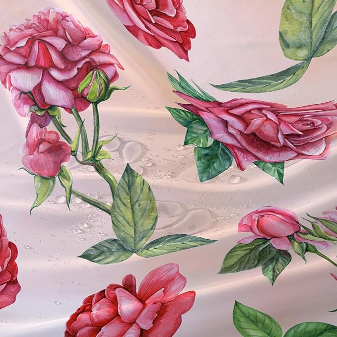 AILONEN Rose Shower Curtain, Watercolor Red Rose Theme Waterproof Shower Curtain Set,Dreamy Romantic Vintage Flower Bathroom Decors for Girls Teens Women,72" W*72" H
