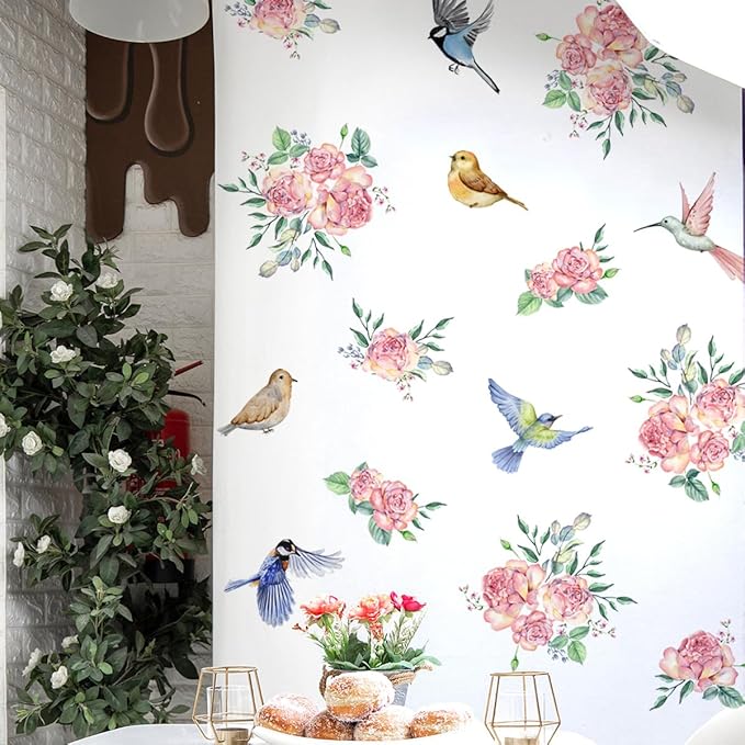 Bird & Floral Vinyl Wall Decals - 30" x 118" for Bedroom, Living Room, Nursery Décor