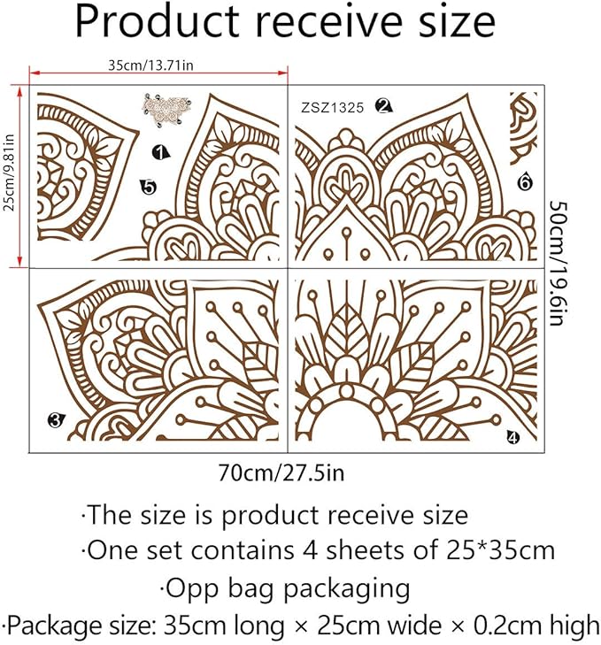 Geometric Brown Wall Stickers - Set of 4 Sheets, 25x35cm, Easy to Apply Wall Decor