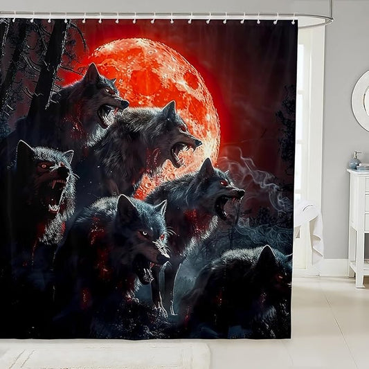 Feelyou Boys Wolf Bath Curtain Wolf Shower Curtain for Kids Wolves Howling Bathroom Shower Curtain Set Animal Wolves Kids Bathroom Accessories Wolf Life 72"x78"