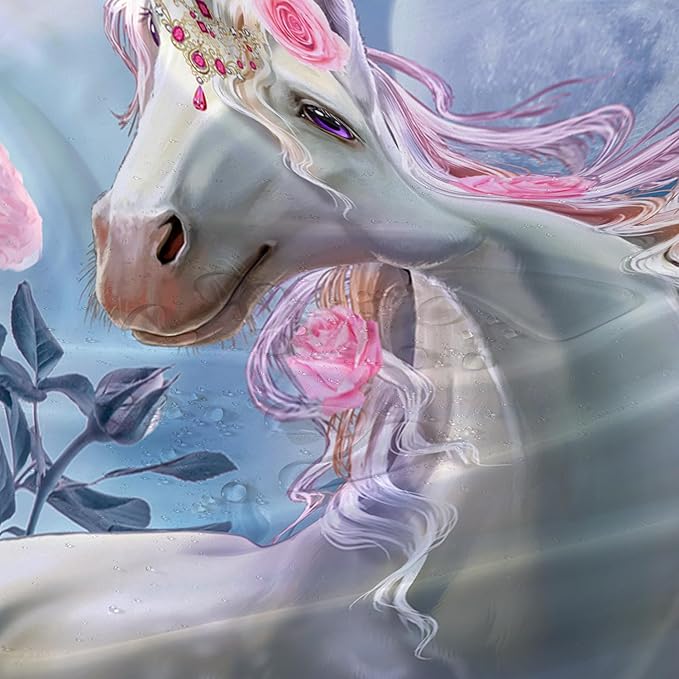 AILONEN Dreamy Unicorn Shower Curtain, Oil Painting Rose Waterproof Shower Curtain,3D Moon and Stars Girls Cloth Bath Curtain Set for Kids Teens Adults,72" W*96" H