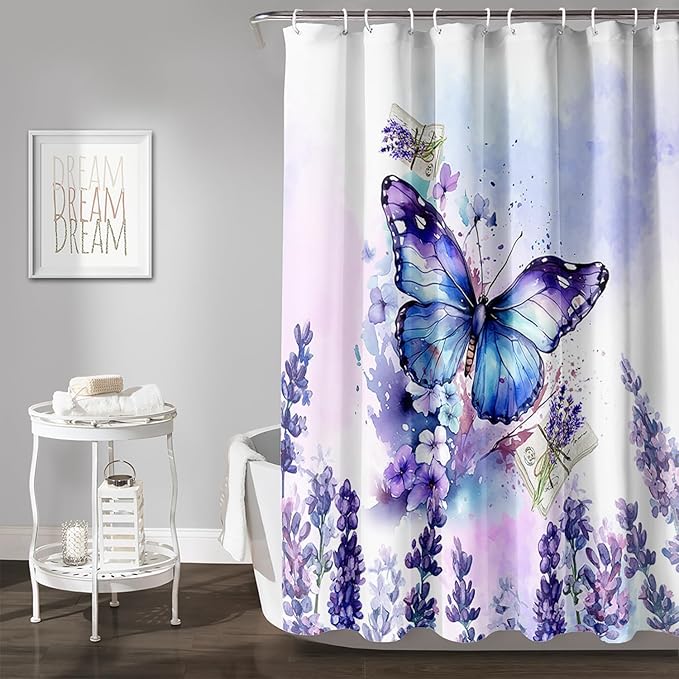 AILONEN Beautiful Butterfly Shower Curtain Bathroom 36" W*72" H Purple Butterfly Curtain Cloth Fabric Bathroom for Girls Kids,Deep Color Shower Curtain Set