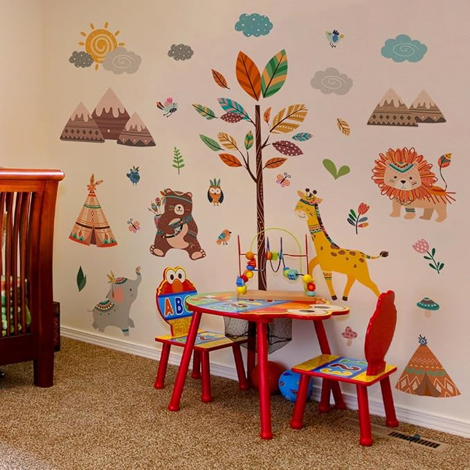 Jungle Animals Nursery Wall Decals for Kids Room Decor, Baby Nursery Wall Sticker Set of 2