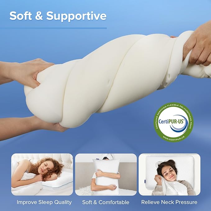 Memory Foam Pilllows for Sleeping, Soft Contour Pillow for Pain Relief, Bed Pillow for Side Back Stomach Sleepers,Cooling Pillow with Removable and Washable Cover, White