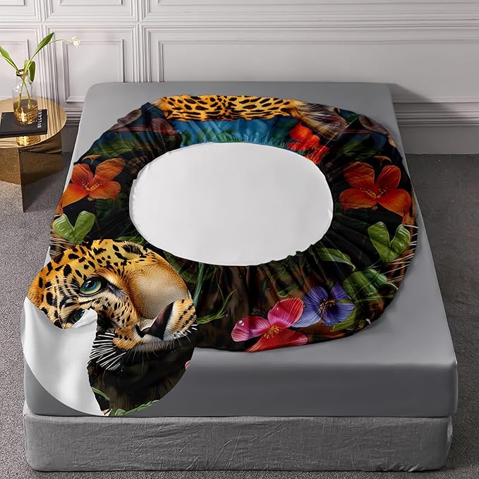 AILONEN Leopard Print Fitted Sheet Set Queen Size for Boys,Safari Cheetah Bed Sheet Set Queen, Jungle Animal Leopard Sheet Set 3 Pieces Wildlife Fitted Sheet with 2 Pillowcases